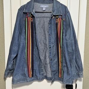Denim Jacket with Colorful Stripes